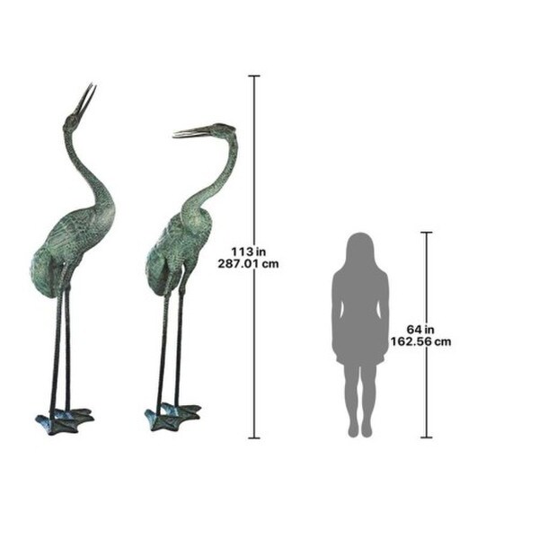 Colossal Cranes Bronze Garden Statues Curved Neck and Raised Head
